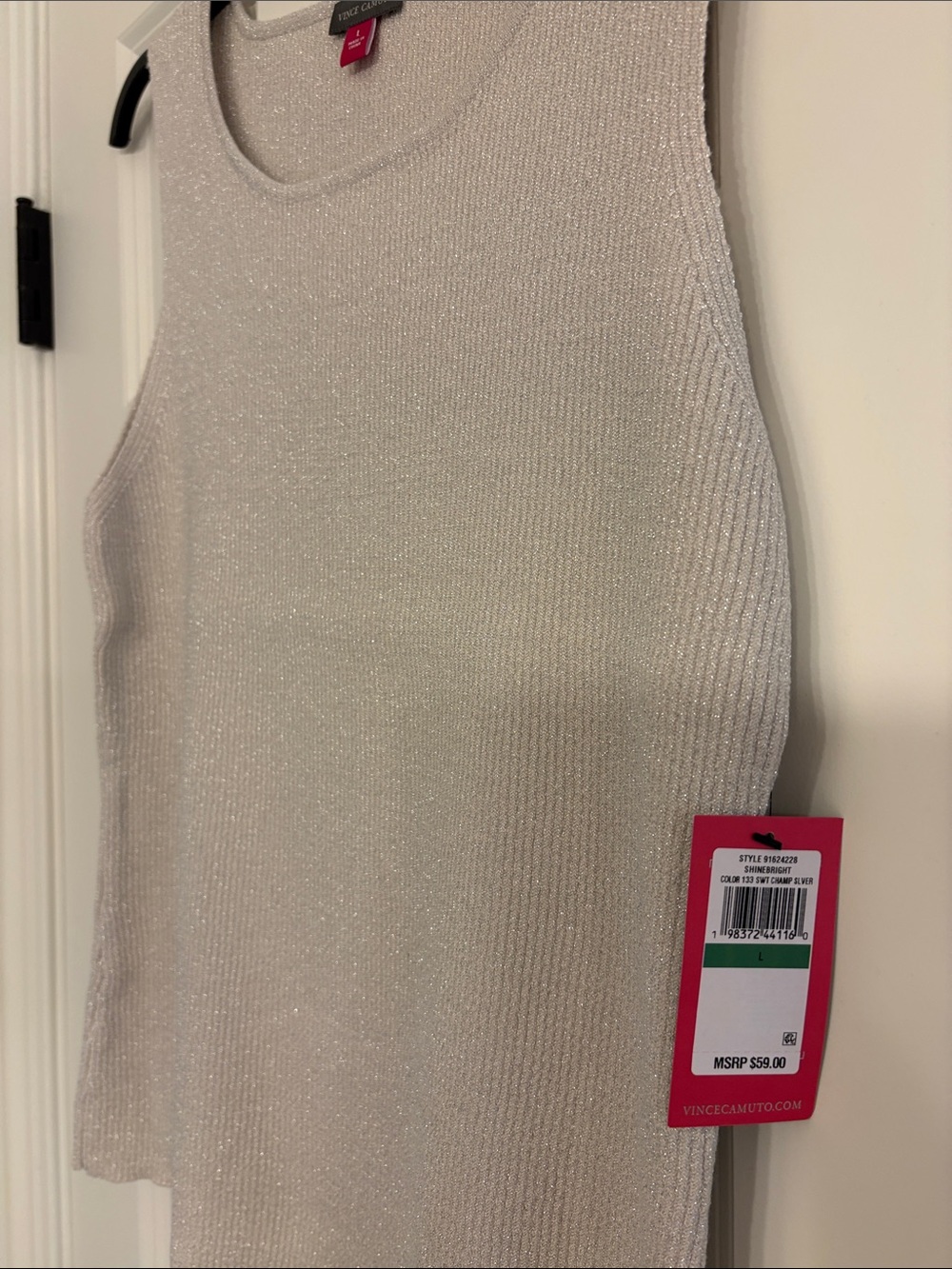 Vince Camuto Shimmer Ribbed Tank - Light Silver